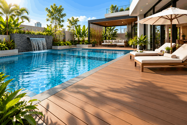 Sàn gỗ nhựa ngoài trời làm bể bơi